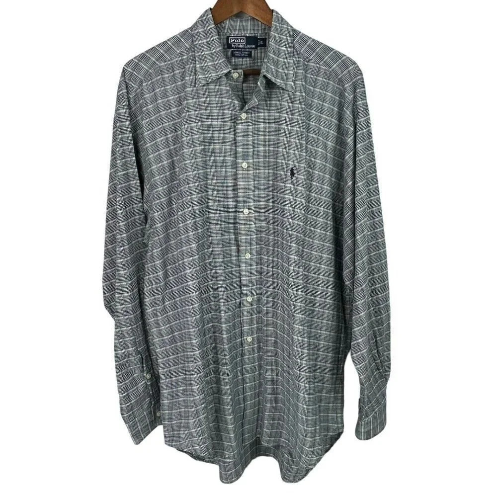 Polo Ralph Lauren Shirt Mens Size Large Plaid Blue Lowell Sport 100% Cotton